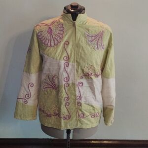 Indigo Moon Cotton/Silk Floral Embroidered Jacket